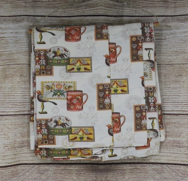 VINTAGE 6 Paneles Cortinas Cocina 35x28" Marrón Blanco Gallo Caballo Pájaros Foto 1 de 4