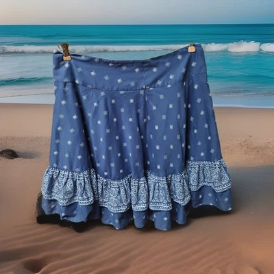 American Living Blue Bandana Print Skirt Ruffle Knee Length Cotton Lined Sz 10 - Image 1 of 4