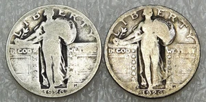 1926 P + 1926-S Standing Liberty Silver Quarter Nice luster lot of 2 coins #M186 - Picture 1 of 2