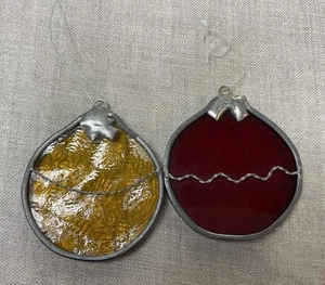 2 VTG Leaded Stained Glass Sun Catcher xmas Tree Ornament 2" Handmade ball red - Picture 1 of 4