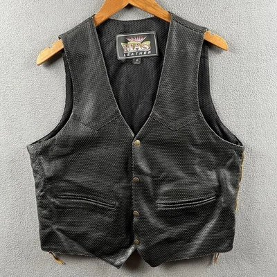 Chaleco de cuero vintage MAS para hombre mediano negro motociclista chaqueta a presión Foto 1 de 4