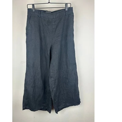 Tahari 100% Linen Wide Leg Cropped Pants Women's Medium Black Made in Cambodia - Image 1 of 4