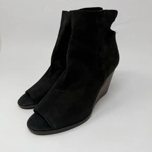 Lucky Brand Shoes Womens 9.5M Urbi Wedge Suede Zip Back Open Toe Ankle Bootie - Picture 1 of 17