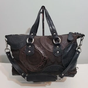 Cartera Coach Ashley Signature satén retazos lona cuero marrón negro - Imagen 1 de 19