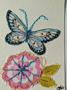 Tarjeta de arte ACEO original, mariposa, tela, cosida, arte externo, arte bruto - Imagen 1 de 3