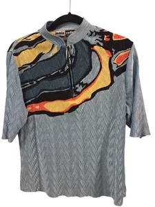Jamie Sadock Damen M 1/4 Zip Kurzarm Golfshirt Blau Crinkle Abstrakt - A96 - Bild 1 von 5