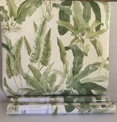 (Qty-2) Osborne And Little “Benmore” White Background Green Leaf Wallpaper - Image 1 of 4