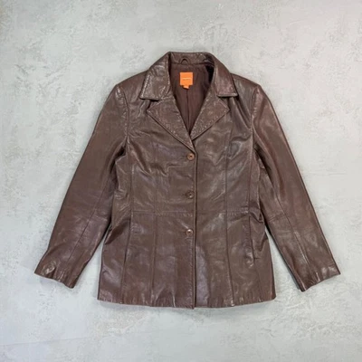 Chaqueta De Colección Anonymous John Carlisle Cuero Marrón Botón Frontal Para Mujer XL Foto 1 de 4