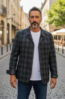 CHAQUETA EMPIRE 1917 GRIS/NEGRO TWEED TALLA 40 REGULAR CUERO PUÑOS CONTRASTANTES NUEVA Foto 1 de 4