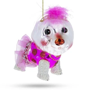 Fluffy Bichon Frise Blown Glass Ornament - Picture 1 of 5