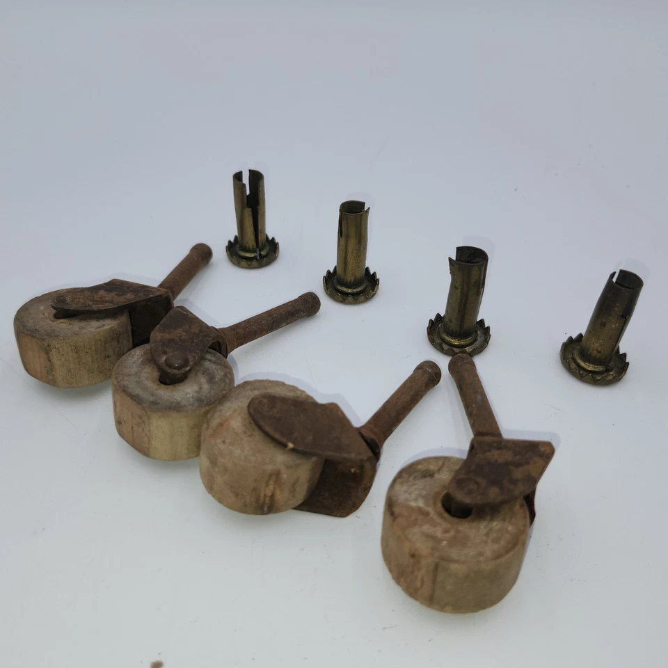 Lot of 4 SMALL Antique Victorian wood wheel Furniture Castors hardware salvage - Image 1 of 4