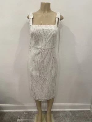 Vestido de novia Monique L'Hiullier 284285 vestido midi funda lentejuelas blanco talla 4 $595 Foto 1 de 4