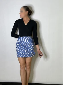 Y2K Blue Polka Dot Micro Mini Skirt Ruffle Pleated Secretary Career Skirt - Bild 1 von 10