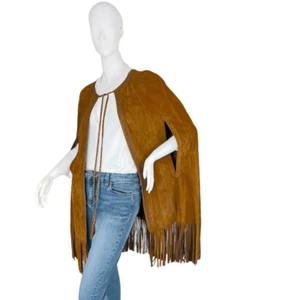 New SKETCH & STYLE Rust Brown Suede Lamb Leather Fringe Luxe Poncho $990, Large - Picture 1 of 10