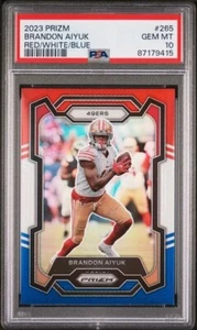 GeM MiNT PSA 10 2023 Prizm Brandon Aiyuk Red White & Blue #265 49ers PoP 1 - Picture 1 of 3