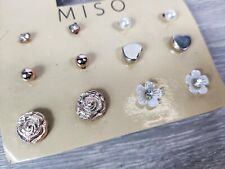 NEW Miso Woman 6 x Stud Earrings Gold Pearl Flower Mix