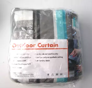 TEMPOTEST Outdoor Curtain Panel 50" W 106" L Gray/Teal/Stripe with Tie Back NEW - Picture 1 of 12