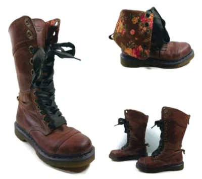 Dr. Martens vintage Triumph brown leather boots w/ floral lining, women's size 6 - Image 1 of 4