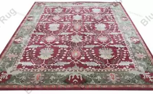 Handmade Indian Area Rugs Wool 8 x 10 Feet Red Bordered Boho Hand Tufted Carpet - Picture 1 of 7