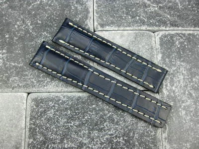 22mm Leather Strap Navy Blue Deployment Watch Band for BREITLING NAVITIMER 22 - Image 1 of 4
