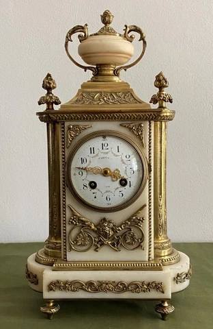 Antique Louis XVI Style Clock Pendulum In Ornate Bronze And White Marble 19th C Cover
