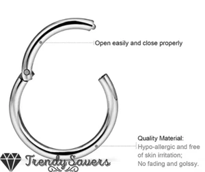 16G Titanium Steel Cartilage Hoop Nose Helix Septum Lip Tragus Clicker Ear Rings - Picture 1 of 62