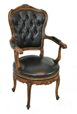 French Style Black Leather Swivel Arm Chair Cover