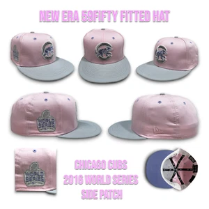 New Era Chicago Cubs 59Fifty Fitted Hat 2016 WS Side Patch Pink & Silver 7 5/8 - Picture 1 of 17