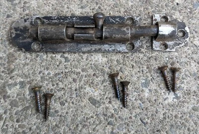 4" Vintage Antique Old Steel Door Privacy Slide Bolt Latch Barrel Lock Lockset - Image 1 of 4