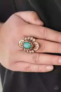 Paparazzi "Basic Element" Textured Copper & Turquoise Flex Fit Ring - Picture 1 of 2