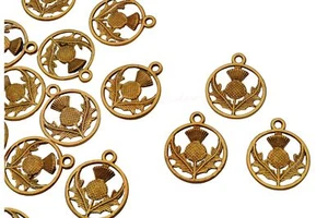 Golden Tibetan Scottish Thistle Charms 20mm Jewellery Craft Flower Pendant UK - Picture 1 of 2