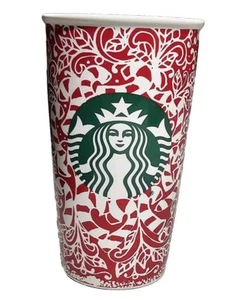Starbucks Travel Mug Green Siren Logo Red & White Candy Canes 2016 16oz Mug - Picture 1 of 4