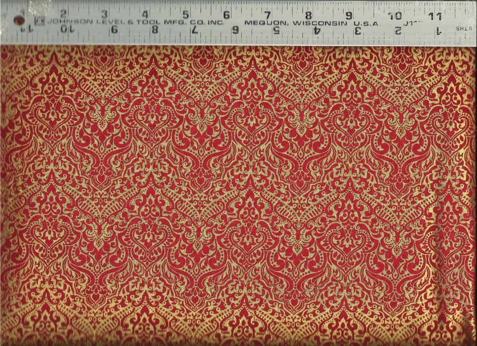 Quilting Treasures ~ Metallic Gold Lace on Red ~ 100% Cotton Quilt Fabric BTY - Image 1 of 1