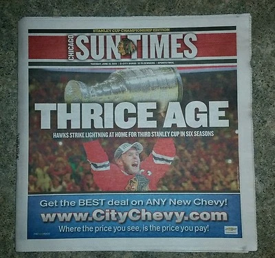CHICAGO BLACKHAWKS STANLY CUP 1ª EDICIÓN 16-06-2015 PERIÓDICO CHICAGO SUN TIMES Foto 1 de 2