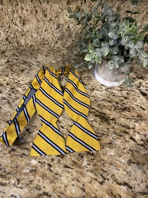 Pajarita ajustable 100 % seda amarilla azul a rayas vintage lands' end para hombre Foto 1 de 4