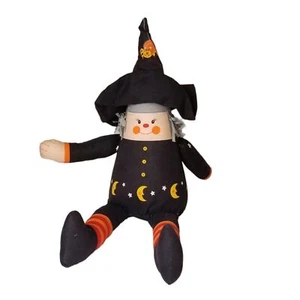 Halloween Witch Plush Cloth Doll Shelf Sitter Decor 15 in Folk Art Crescent Moon - Picture 1 of 10