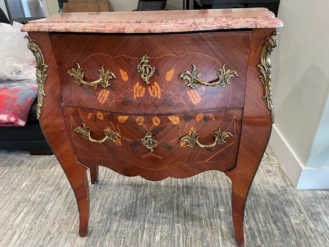 French Louis XV Bombe Commode - 2-drawer chest, ormolu mounts, marble top Cover