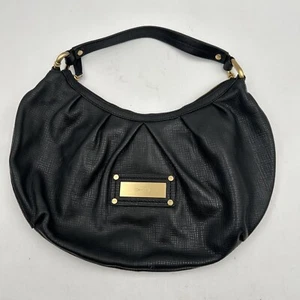 Calvin Klein Hobo Shoulder Bag Black Textured Leather Half Moon Crescent/Gold - Picture 1 of 13