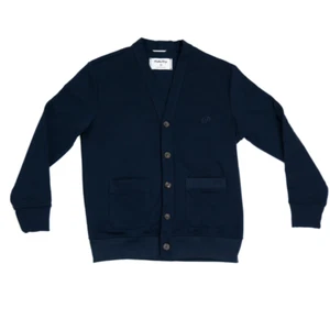 NWT PUBLIC DRIP NAVY FRENCH TERRY BUTTON UP "P" CARDIGAN; SIZE S - Picture 1 of 4