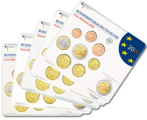 2010 Germany Complete 5 x UNC EURO Coin Sets (All 5 Mint Marks A/D/J/G/F) - Picture 1 of 3