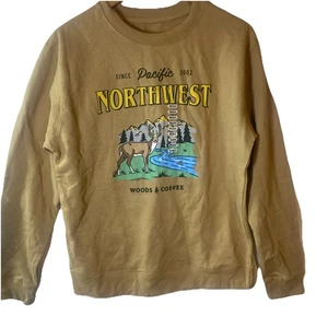 Woods Coffee Brown Sweatshirt Size Medium Pacific Northwest Nature Scene - Bild 1 von 4