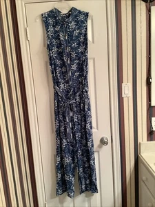 SOFT SURROUNDINGS NWT Nahla Belted Jumpsuit in Blue Batik Medium 10/12 Elastic - Picture 1 of 9