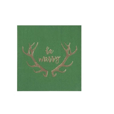 50x Christmas Reindeer Antler Gold Foil Paper Napkins for Xmas Party Supply 5x5" - Image 1 of 4