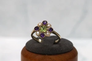 9ct Yellow Gold Perdot & Amethyst Ring - Size N½ - UK Hallmark - Picture 1 of 8