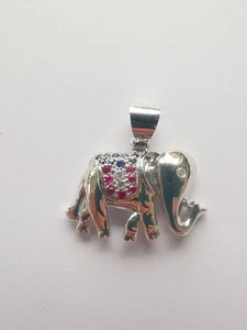 18ct White Gold Plated Sapphire Ruby & Diamond (eye) Elephant Pendant R80H - Picture 1 of 4