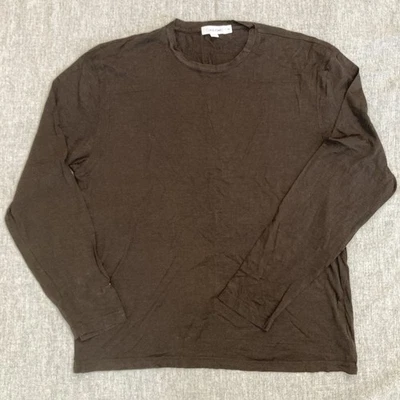 EUC Calvin Klein мужчин XXL шелк хлопок трикотажа длинным рукавом T рубашка шоколадно-коричневый - Изображение 1 из 4