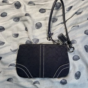 COACH Wristlet Coin Purse Black Wallet Mini Bag Zip, Logo Print Hangtag VTG - Picture 1 of 8