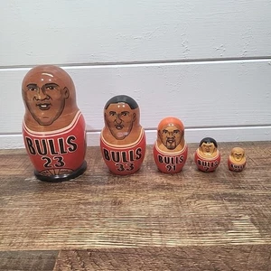 1998 NBA Chicago Bulls Nesting Dolls Jordan Pippen Rodman Kukoc Kerr 5 Piece Set - Picture 1 of 7