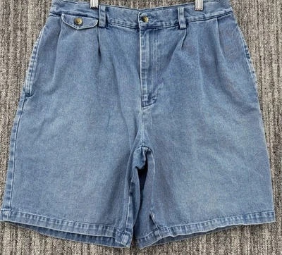 Винтажные мужские расслабленные плиссированные синие джинсовые шорты 90-х искусственно состаренные выцветшие 30x9 - Изображение 1 из 4