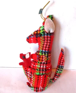 Antique Plaid Cloth Foam Kangaroo Made in Japan Ornament w/Joey - Picture 1 of 2